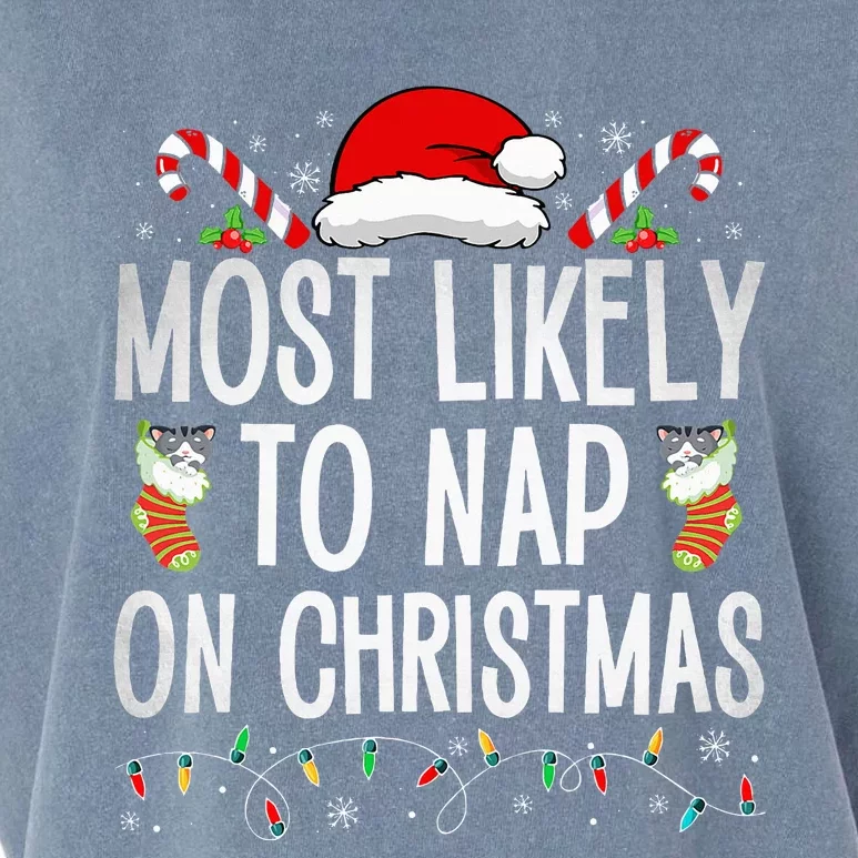 Most Likely To Nap On Christmas Family Christmas Pajamas Garment-Dyed Women's Muscle Tee