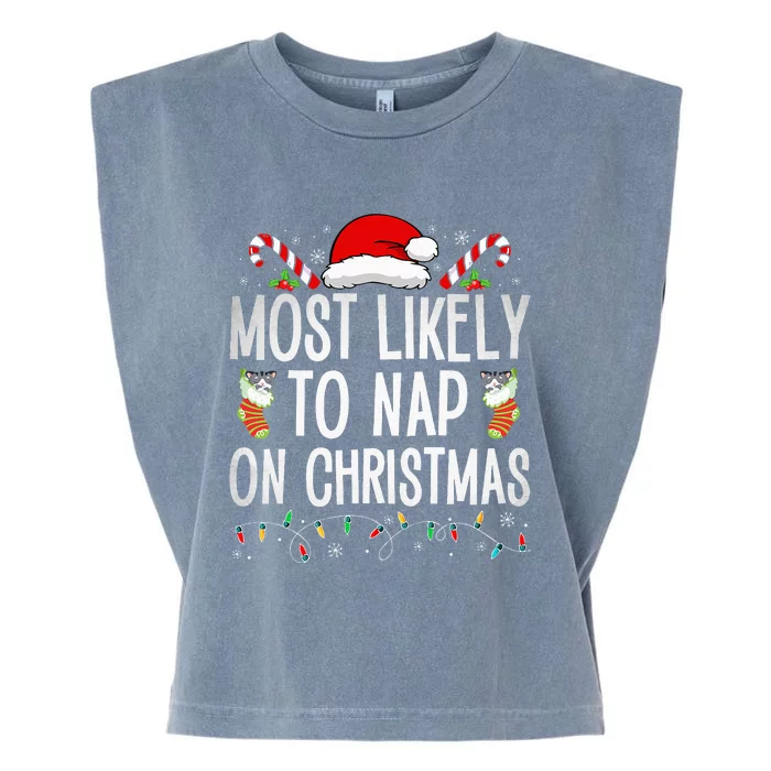 Most Likely To Nap On Christmas Family Christmas Pajamas Garment-Dyed Women's Muscle Tee