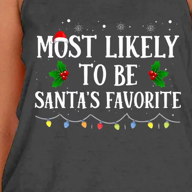 Most Likely To Be Santas Favorite Matching Family Christmas Women's Knotted Racerback Tank