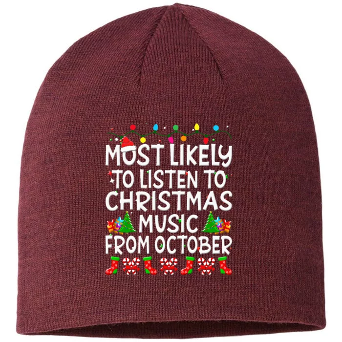 Most Likely To Listen To Christmas Music From October Family 8 1/2in Sustainable Knit Beanie