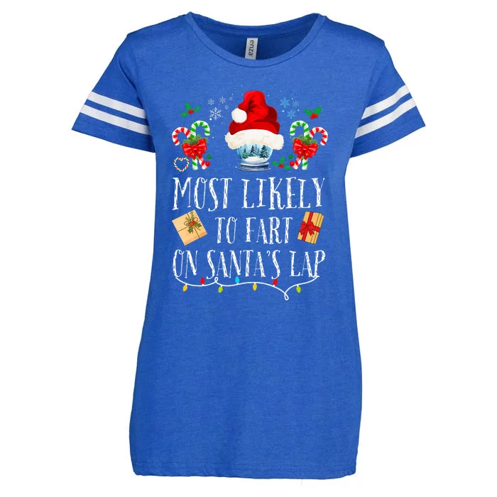 Most Likely To Fart On Santa's Lap Funny Family Christmas Enza Ladies Jersey Football T-Shirt