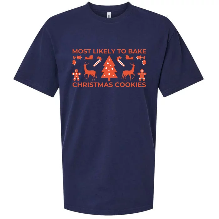 Most Likely To Bake Christmas Cookies Funny Baker Christmas Sueded Cloud Jersey T-Shirt