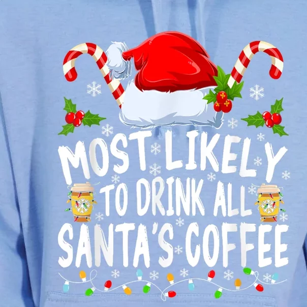 Most Likely To Drink All SantaS Coffee Funny Family Christmas Unisex Surf Hoodie