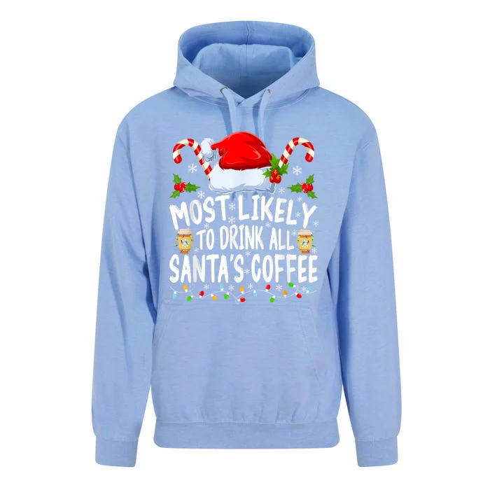 Most Likely To Drink All SantaS Coffee Funny Family Christmas Unisex Surf Hoodie