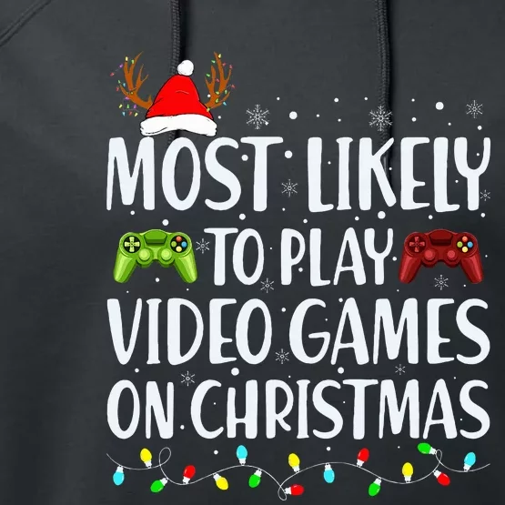 Most Likely To Play Video Game On Christmas Santa Gaming Performance Fleece Hoodie