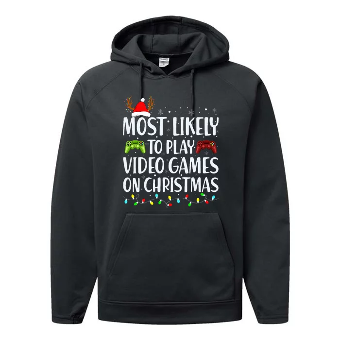 Most Likely To Play Video Game On Christmas Santa Gaming Performance Fleece Hoodie