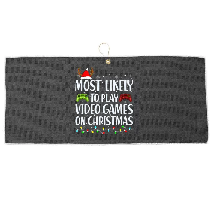 Most Likely To Play Video Game On Christmas Santa Gaming Large Microfiber Waffle Golf Towel