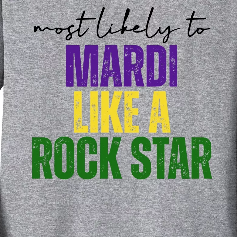 Most Likely To Mardi Like A Rock Star Mardi Gras Party Kids Long Sleeve Shirt