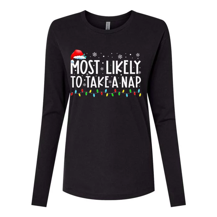 Most Likely To Take A Nap Funny Christmas Vacation Womens Cotton Relaxed Long Sleeve T-Shirt