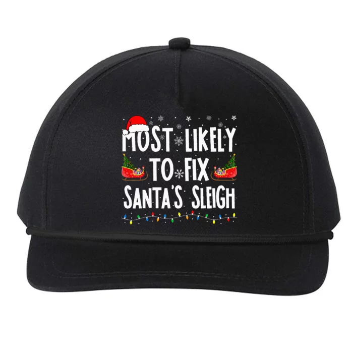 Most Likely To Fix Santa Sleigh Family Matching Christmas Snapback Five-Panel Rope Hat