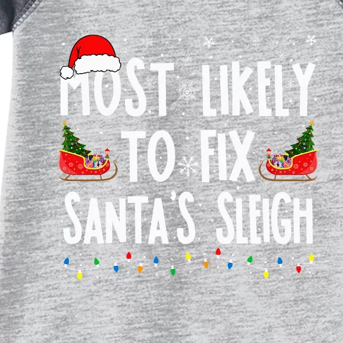 Most Likely To Fix Santa Sleigh Family Matching Christmas Infant Baby Jersey Bodysuit