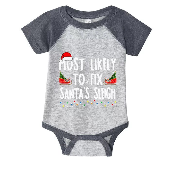 Most Likely To Fix Santa Sleigh Family Matching Christmas Infant Baby Jersey Bodysuit