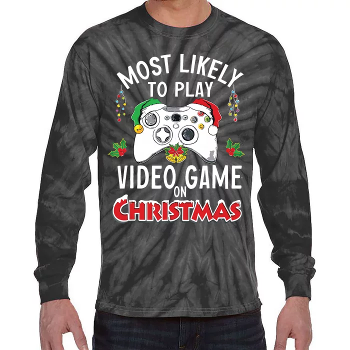 Most Likely To Talk Santas Ear Off Family Christmas Pajamas Tie-Dye Long Sleeve Shirt