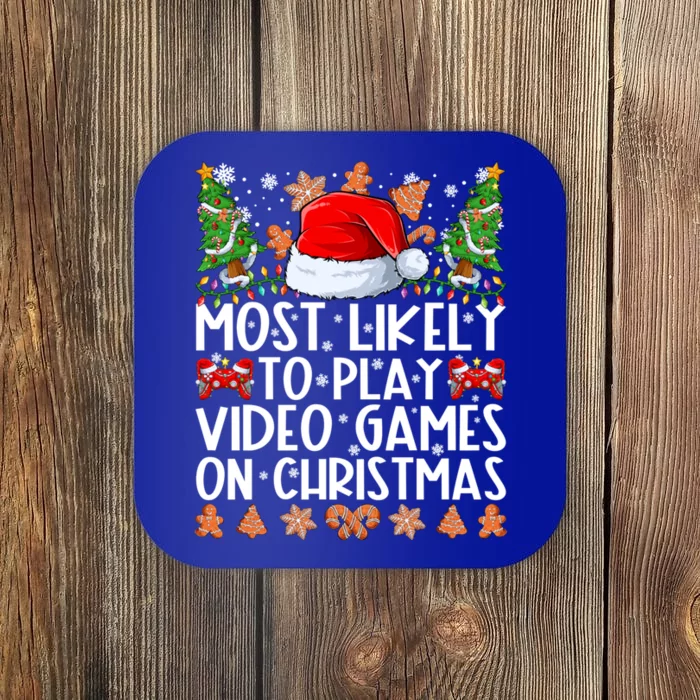 Most Likely To Play Video Games On Christmas Family Pajamas Coaster