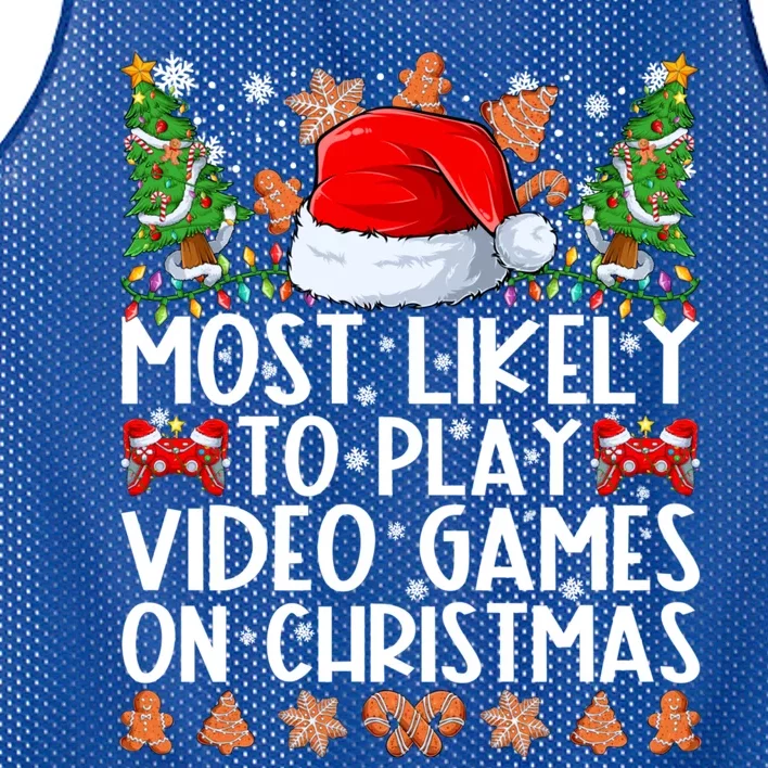 Most Likely To Play Video Games On Christmas Family Pajamas Mesh Reversible Basketball Jersey Tank