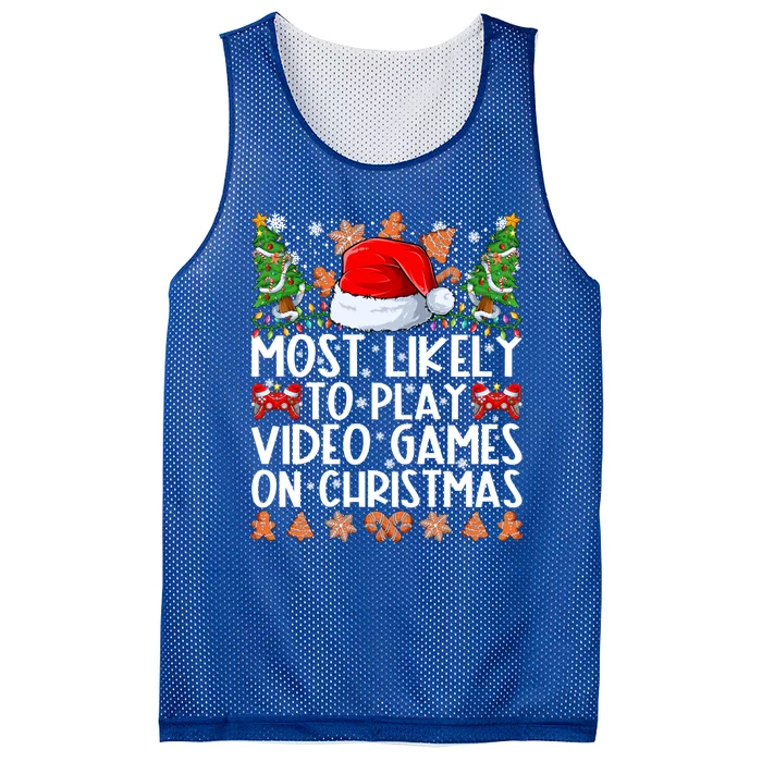 Most Likely To Play Video Games On Christmas Family Pajamas Mesh Reversible Basketball Jersey Tank