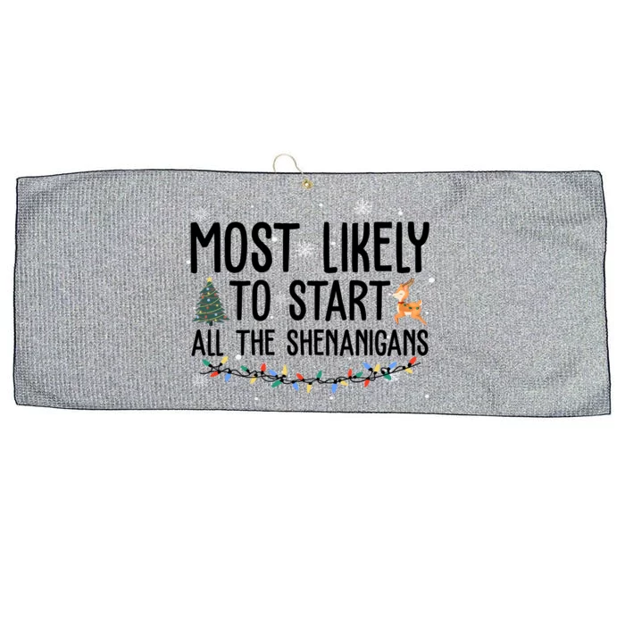 Most Likely To Start All The Shenanigans Funny Christmas Large Microfiber Waffle Golf Towel