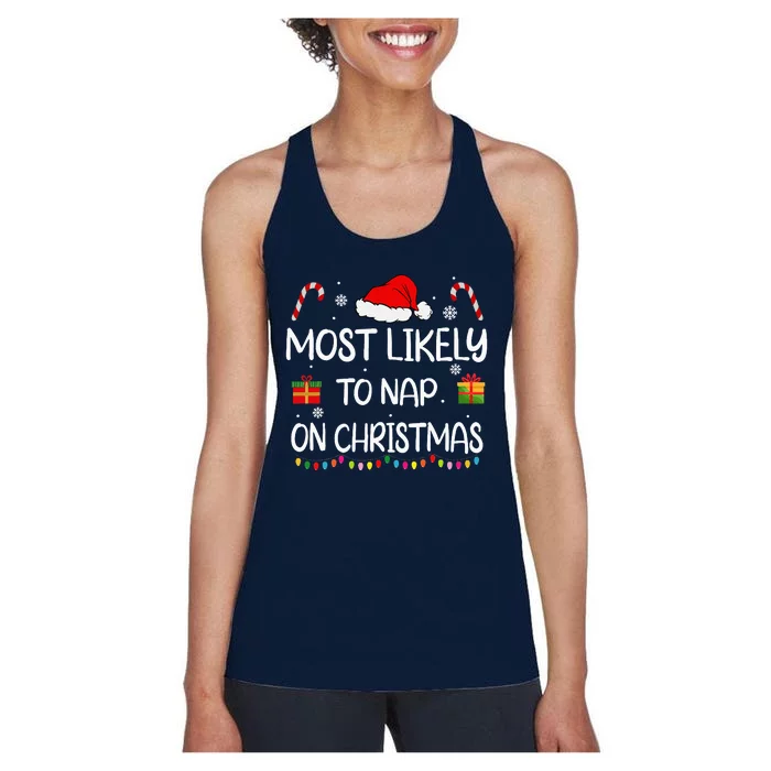 Most Likely To Nap On Christmas Family Funny Matching Women's Racerback Tank