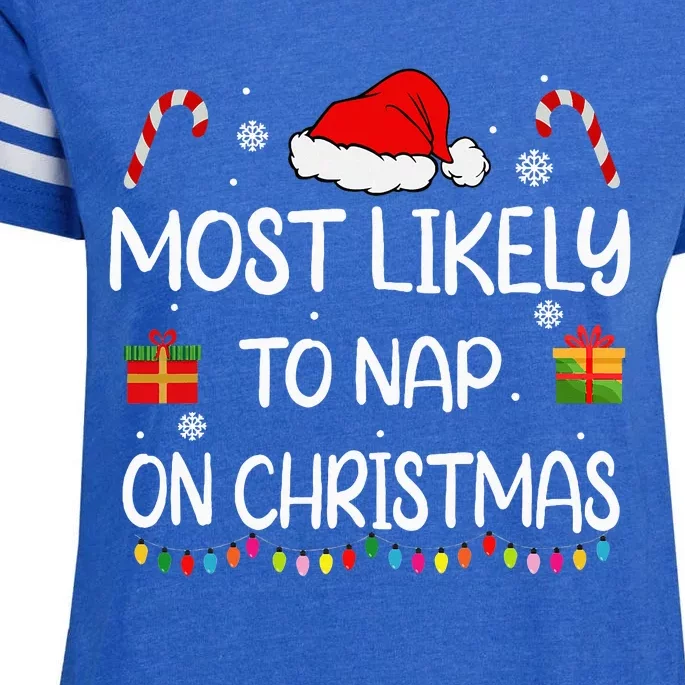 Most Likely To Nap On Christmas Family Funny Matching Enza Ladies Jersey Football T-Shirt