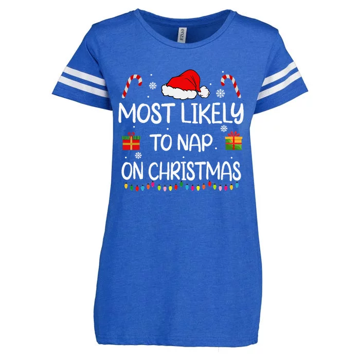 Most Likely To Nap On Christmas Family Funny Matching Enza Ladies Jersey Football T-Shirt