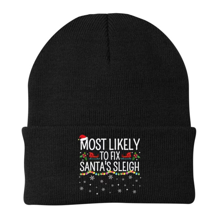 Most Likely to Fix Santa Sleigh Funny Christmas Pajamas Xmas Knit Cap Winter Beanie