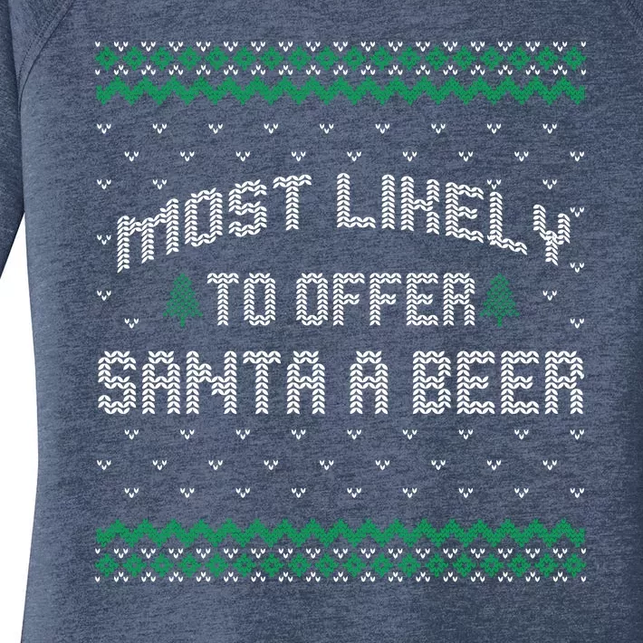 Most Likely To Offer Santa A Beer Ugly Christmas Shirts For Family Women's Perfect Tri Tunic Long Sleeve Shirt