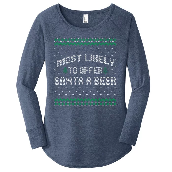 Most Likely To Offer Santa A Beer Ugly Christmas Shirts For Family Women's Perfect Tri Tunic Long Sleeve Shirt