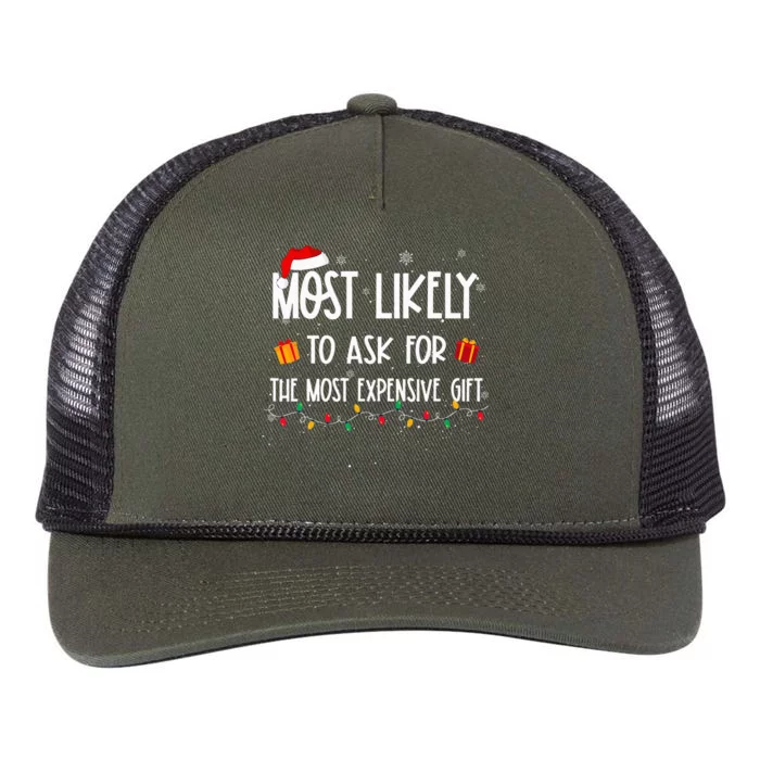 Most Likely To Ask For The Most Expensive Gifts Christmas Retro Rope Trucker Hat Cap