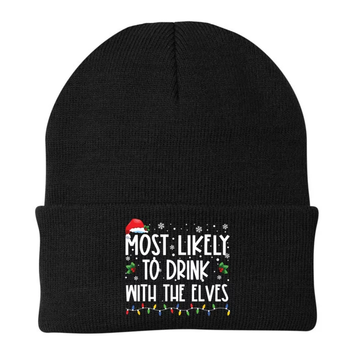 Most Likely To Drink With The Elves Elf Drinking Christmas Knit Cap Winter Beanie