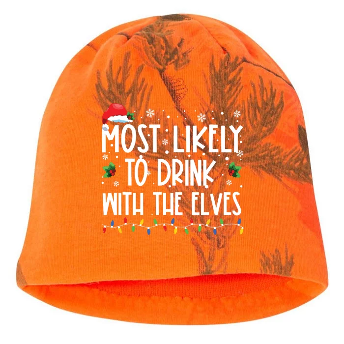 Most Likely To Drink With The Elves Elf Drinking Christmas Kati - Camo Knit Beanie