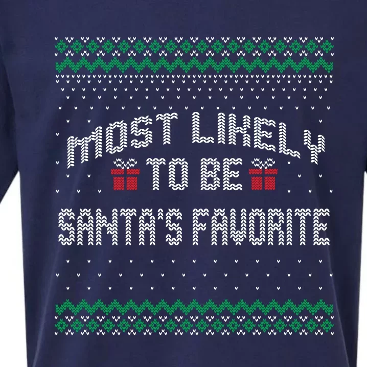 Most Likely To Be Santas Favorite Family Christmas Pajamas Sueded Cloud Jersey T-Shirt