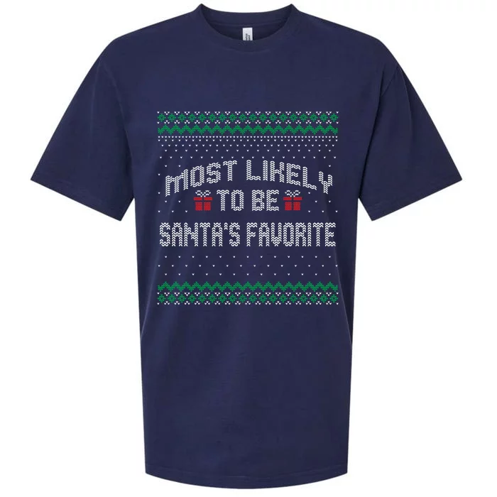 Most Likely To Be Santas Favorite Family Christmas Pajamas Sueded Cloud Jersey T-Shirt