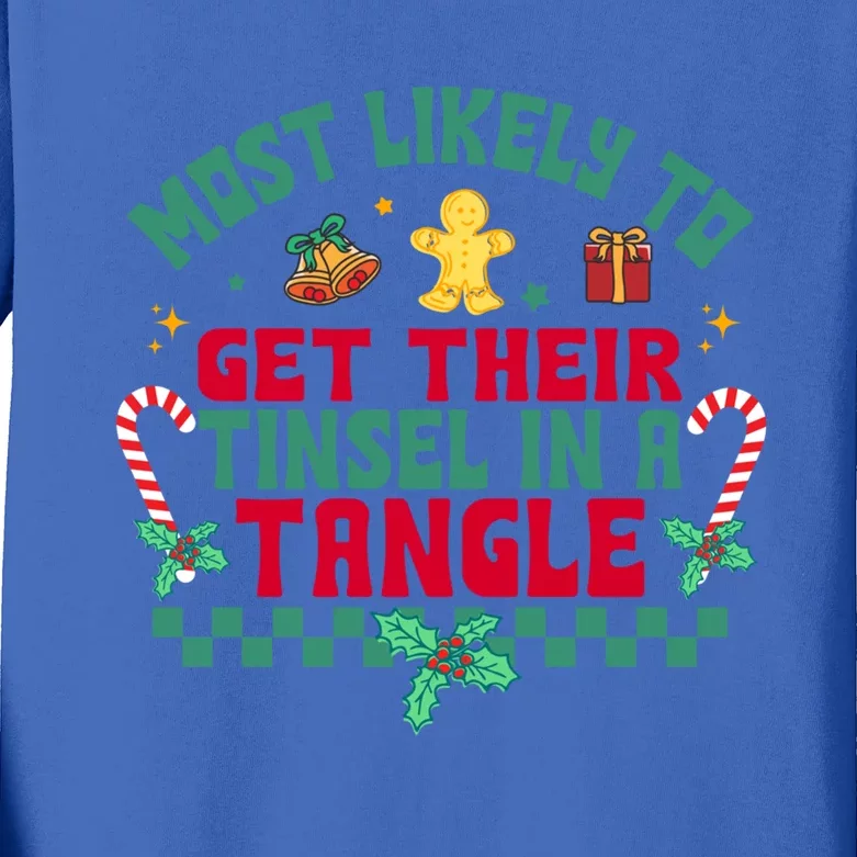 Most Likely To Get Their Tinsel In A Tangle Christmas Pajama Cool Gift Kids Long Sleeve Shirt