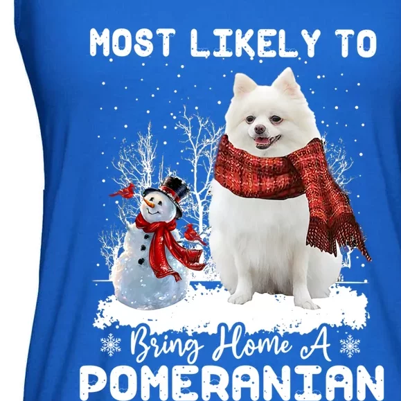 Most Likely To Bring Home A Pomeranian Funny Xmas Dog Lover Gift Ladies Essential Flowy Tank