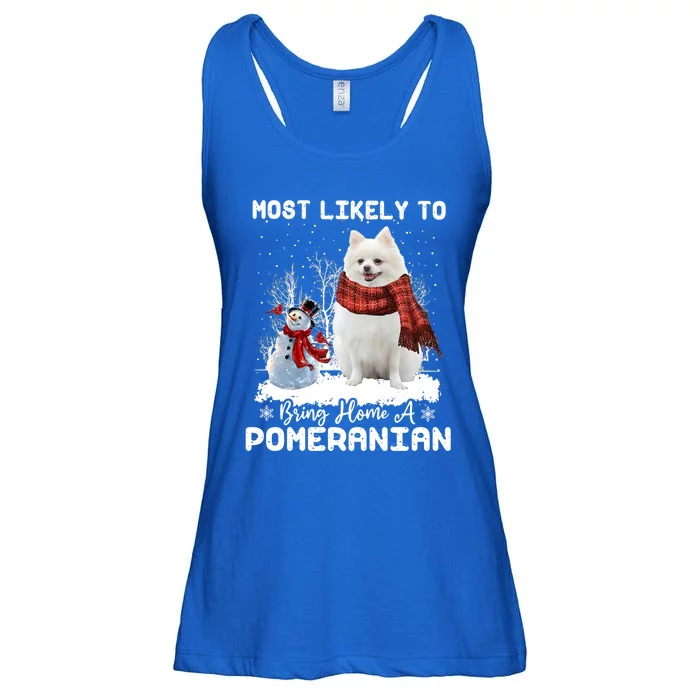 Most Likely To Bring Home A Pomeranian Funny Xmas Dog Lover Gift Ladies Essential Flowy Tank