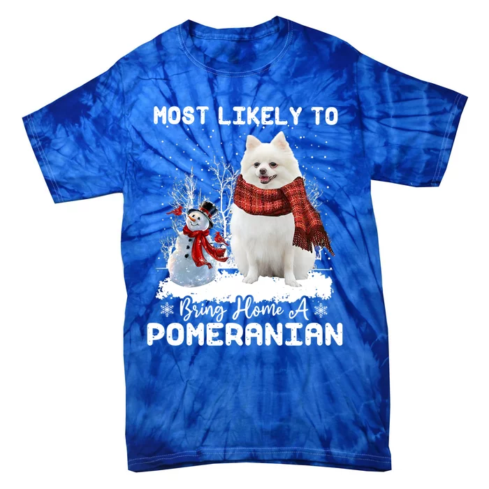 Most Likely To Bring Home A Pomeranian Funny Xmas Dog Lover Gift Tie-Dye T-Shirt