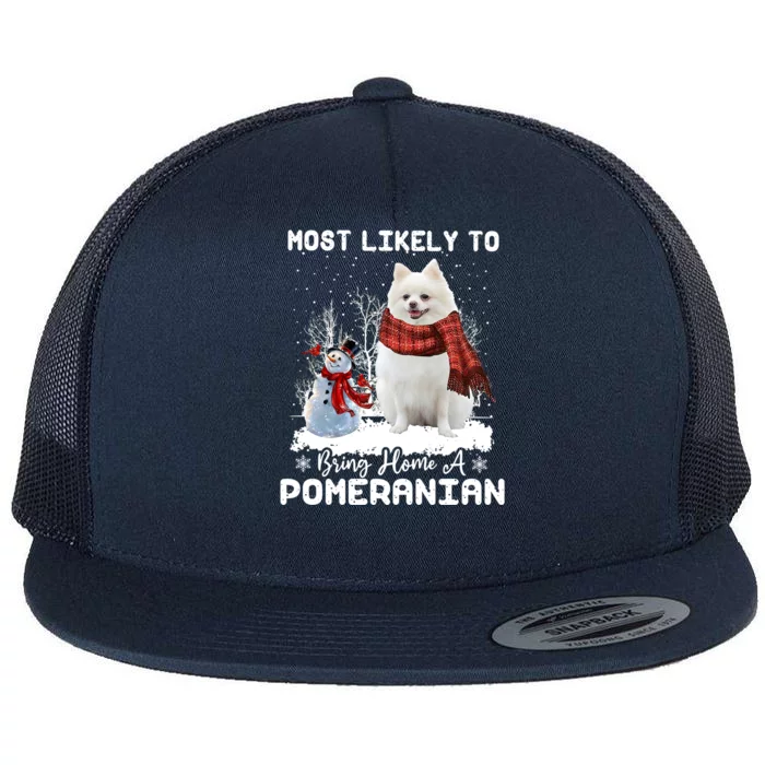 Most Likely To Bring Home A Pomeranian Funny Xmas Dog Lover Gift Flat Bill Trucker Hat