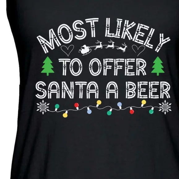 Most Likely To Offer Santa A Beer Funny Drinking Christmas Ladies Essential Flowy Tank