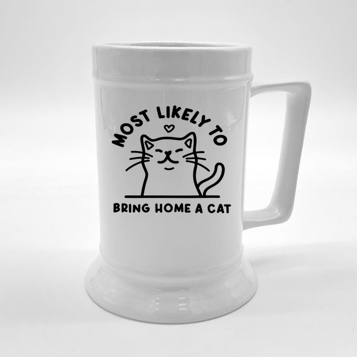 Most Likely To Bring Home A Cat Cute Lovers Christmas Front & Back Beer Stein