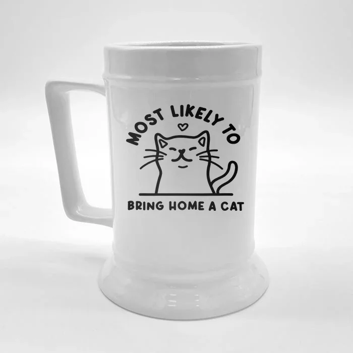 Most Likely To Bring Home A Cat Cute Lovers Christmas Front & Back Beer Stein