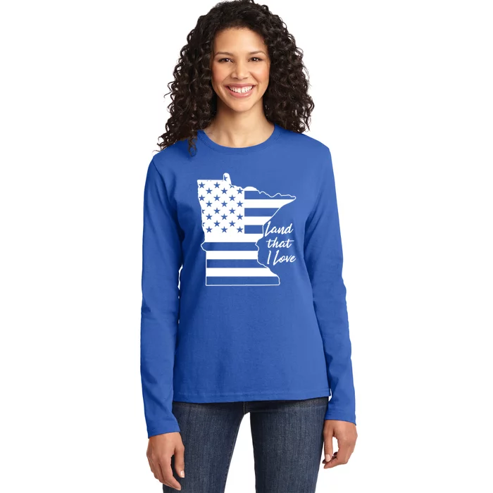 Minnesota Land That I Love American Flag Mn Graphic Gift Ladies Long Sleeve Shirt