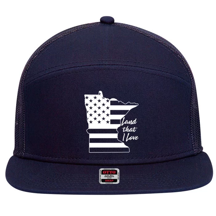 Minnesota Land That I Love American Flag Mn Graphic Gift 7 Panel Mesh Trucker Snapback Hat