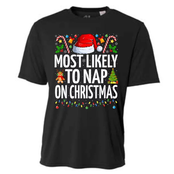 Most Likely To Nap On Christmas Funny Family Christmas Cooling Performance Crew T-Shirt