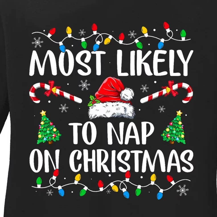 Most Likely To Nap On Christmas Family Matching Christmas Ladies Long Sleeve Shirt