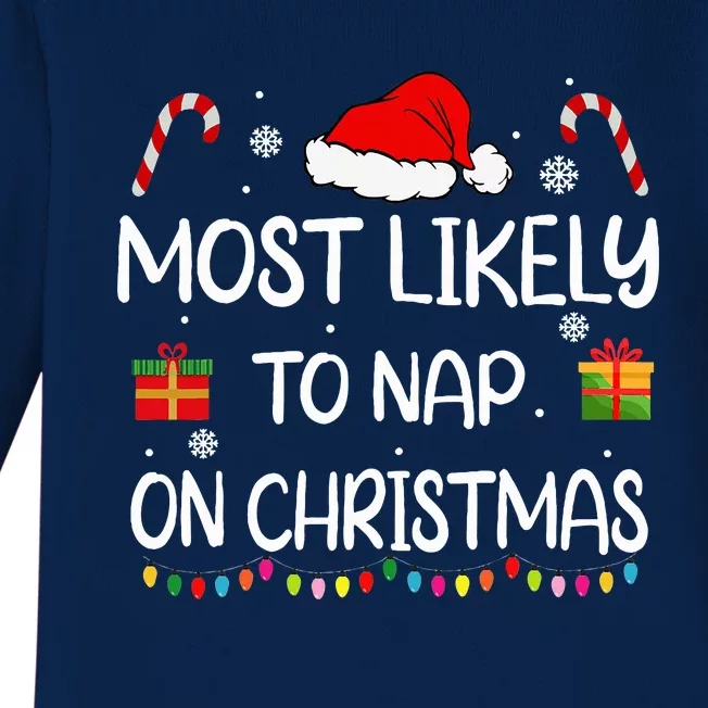 Most Likely To Nap On Christmas family funny matching Baby Long Sleeve Bodysuit