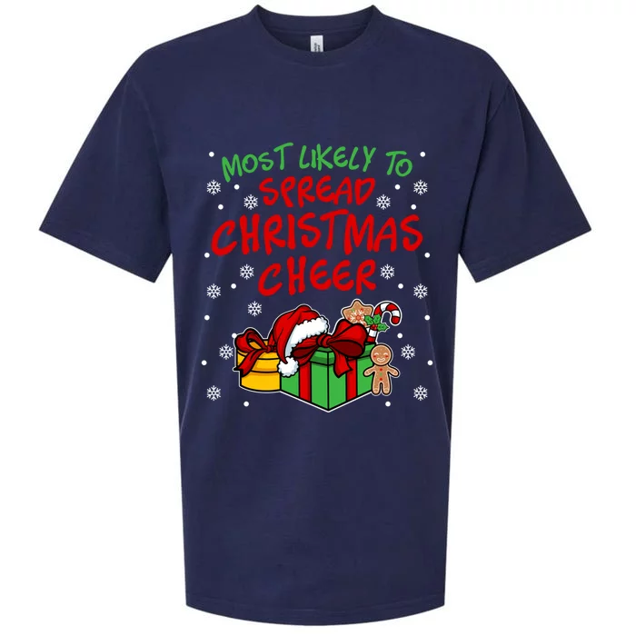 Most Likely To Spread Christmas Cheer Funny Gift Sueded Cloud Jersey T-Shirt