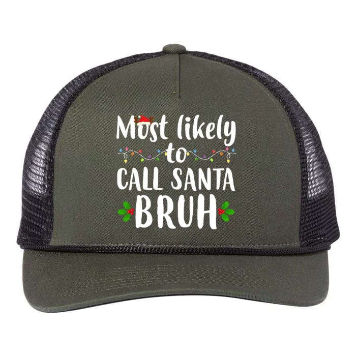 Most Likely To Call Santa Bruh Funny Christmas Retro Rope Trucker Hat Cap