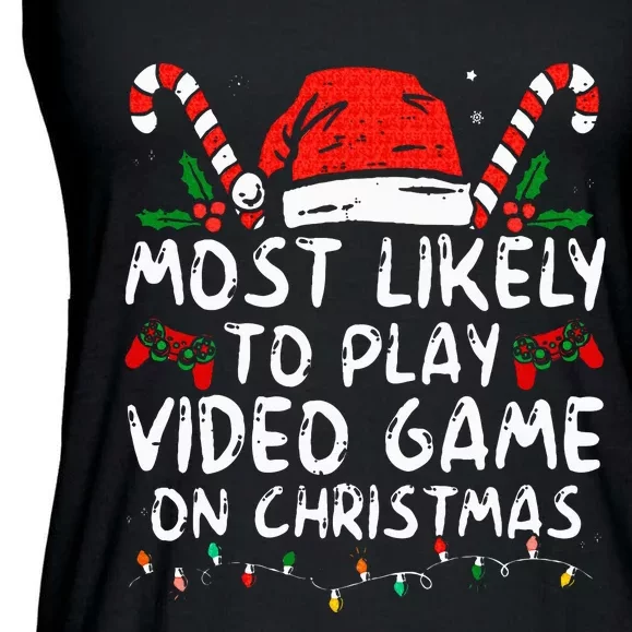 most likely to play video game on christmas santa gaming Ladies Essential Flowy Tank