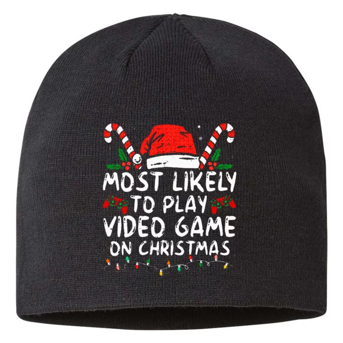 most likely to play video game on christmas santa gaming 8 1/2in Sustainable Knit Beanie