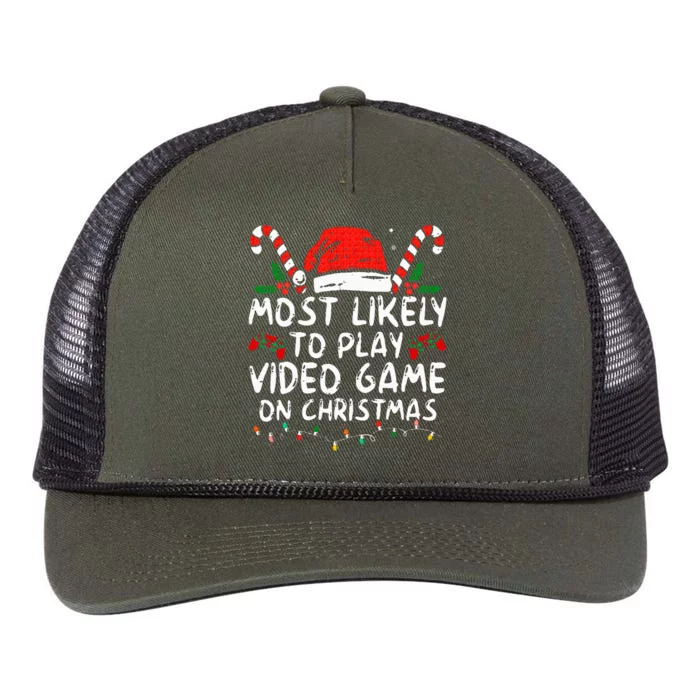 most likely to play video game on christmas santa gaming Retro Rope Trucker Hat Cap